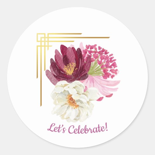 Elegant Floral Watercolor Birthday Sticker ラウンドシール (正面)