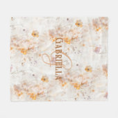 Elegant Floral Watercolor Custom Monogram フリースブランケット (正面(横))