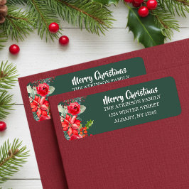 Elegant Floral Watercolor Family Christmas  ラベル