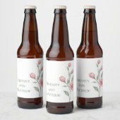 Elegant Floral Watercolor Pink Sage Spring Wedding ビールラベル (ボトル)