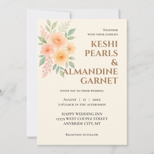 Elegant Floral Watercolor Wedding Invite 招待状 (正面)
