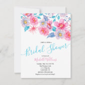 Elegant floral watercolour bridal shower 招待状 (正面)
