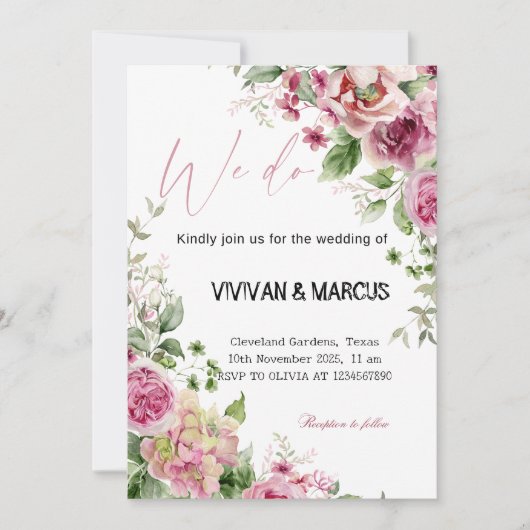 Elegant Floral "We Do" Wedding Party 招待状 (正面)