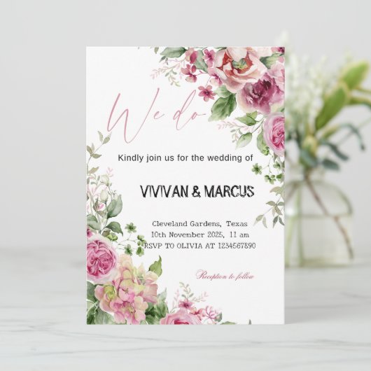 Elegant Floral "We Do" Wedding Party 招待状 (スタンド正面)