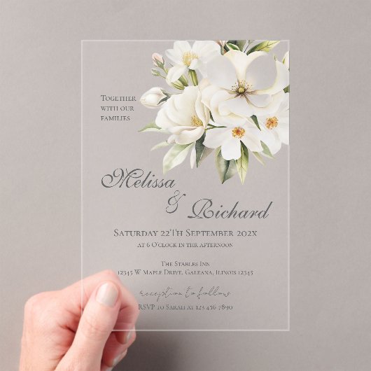 Elegant Floral Wedding Acrylic Invitation アクリル招待状 (インサイチュ (ポータブル))