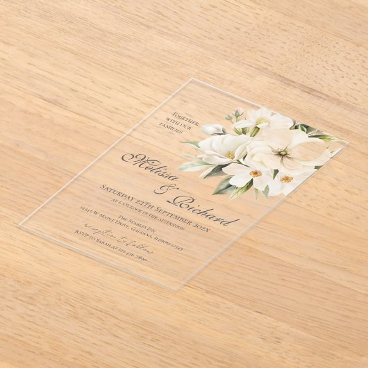 Elegant Floral Wedding Acrylic Invitation アクリル招待状 (レイダウン)