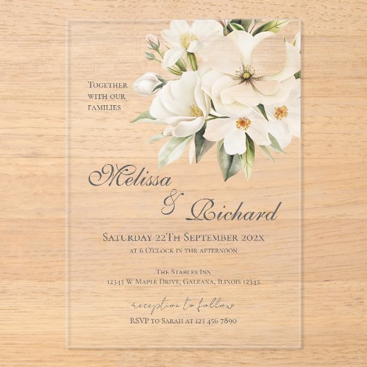 Elegant Floral Wedding Acrylic Invitation アクリル招待状 (正面)