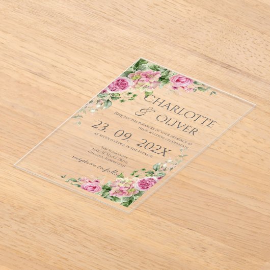 Elegant Floral Wedding Acrylic Invitation アクリル招待状 (レイダウン)