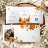 Elegant floral wedding all in one QR code RSVP 三つ折り招待状