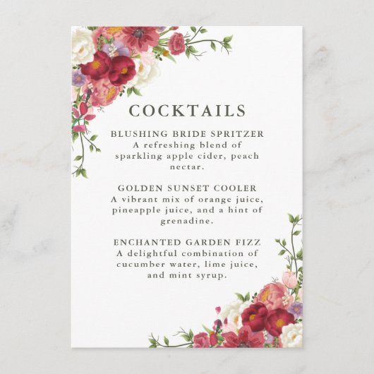 Elegant Floral Wedding Cocktail Menu メニュー (正面)