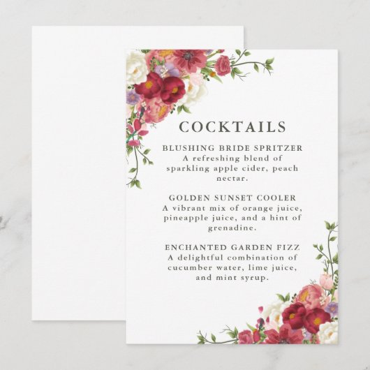 Elegant Floral Wedding Cocktail Menu メニュー (正面/裏面)