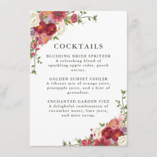Elegant Floral Wedding Cocktail Menu メニュー