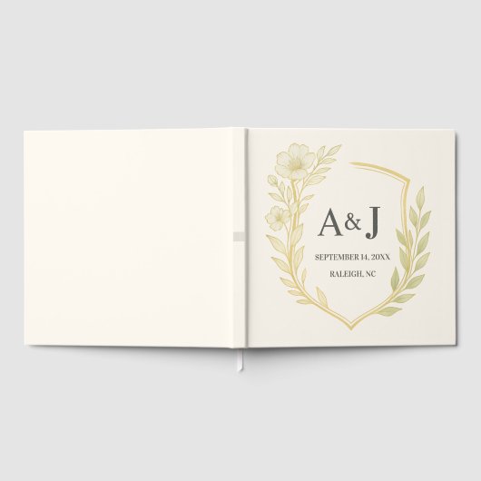 Elegant Floral Wedding Crest Monogram Ivory ゲストブック (全面)