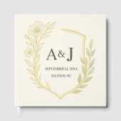Elegant Floral Wedding Crest Monogram Ivory ゲストブック (正面)