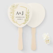 Elegant Floral Wedding Crest Monogram Ivory ハンドファン (正面&裏面)