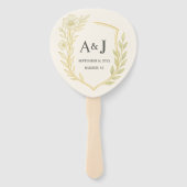 Elegant Floral Wedding Crest Monogram Ivory ハンドファン (正面)