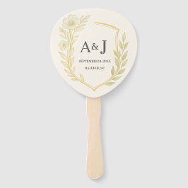 Elegant Floral Wedding Crest Monogram Ivory ハンドファン