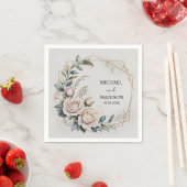 Elegant Floral Wedding Custom Names & Date Gold  スタンダードカクテルナプキン (インサイチュ)