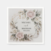 Elegant Floral Wedding Custom Names & Date Gold  スタンダードカクテルナプキン (正面)