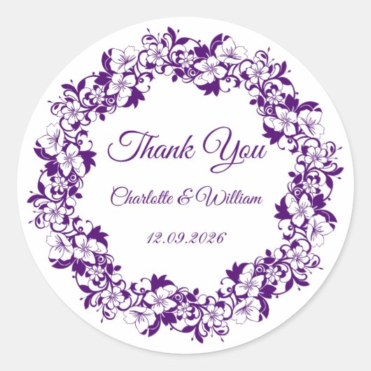 Elegant floral wedding design ラウンドシール (正面)