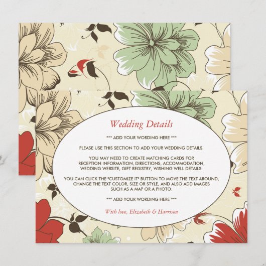 Elegant Floral Wedding Details エンクロージャーカード (正面/裏面)