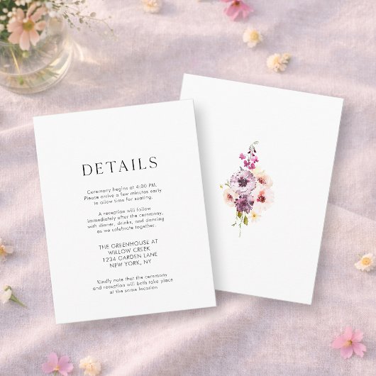 Elegant Floral Wedding Details Card 出欠カード