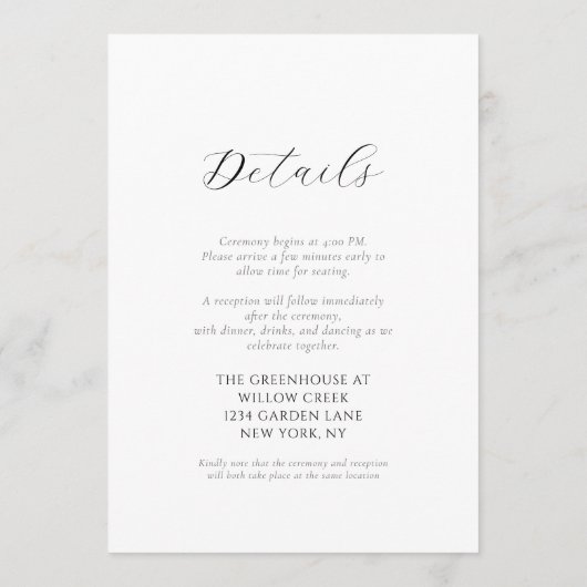 Elegant Floral Wedding Details Card | Double-Sided 招待状 (裏面)