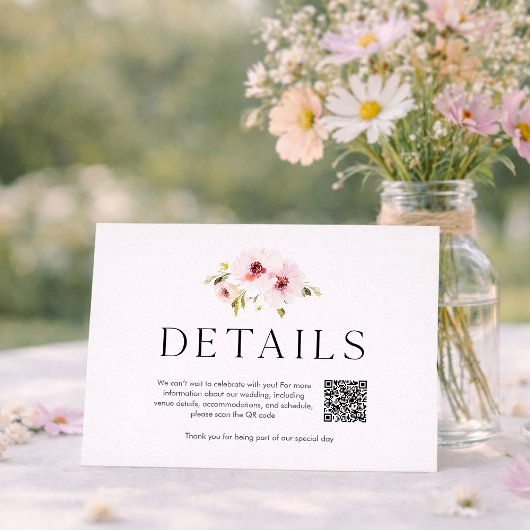 Elegant Floral Wedding Details Card with QR Code 出欠カード