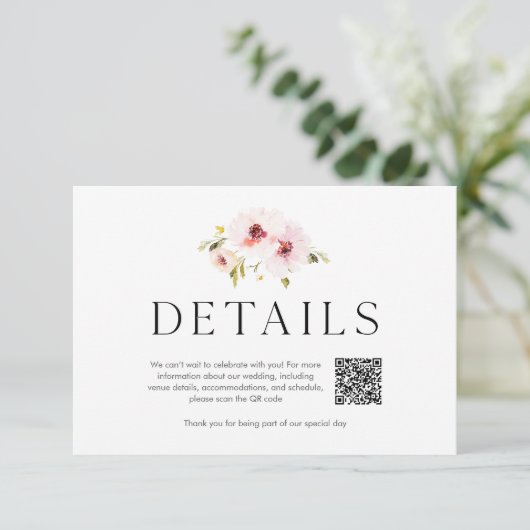 Elegant Floral Wedding Details Card with QR Code 出欠カード (スタンド正面)