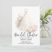 Elegant Floral Wedding Dress Bridal Shower 招待状 (スタンド正面)