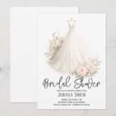 Elegant Floral Wedding Dress Bridal Shower 招待状 (正面/裏面)
