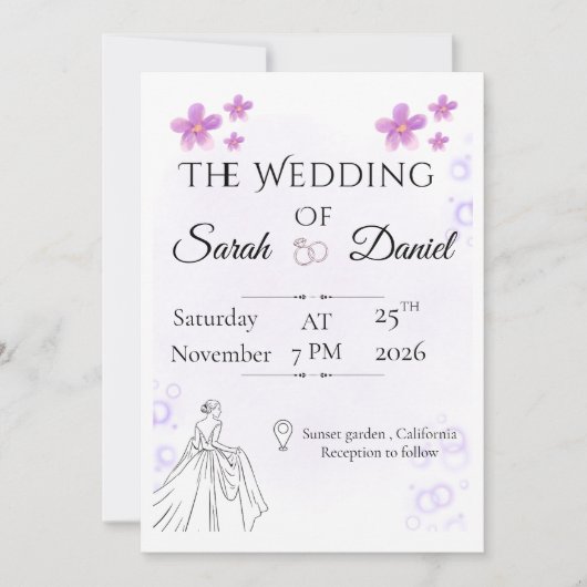 Elegant Floral Wedding Invitaion Invitation 招待状 (正面)