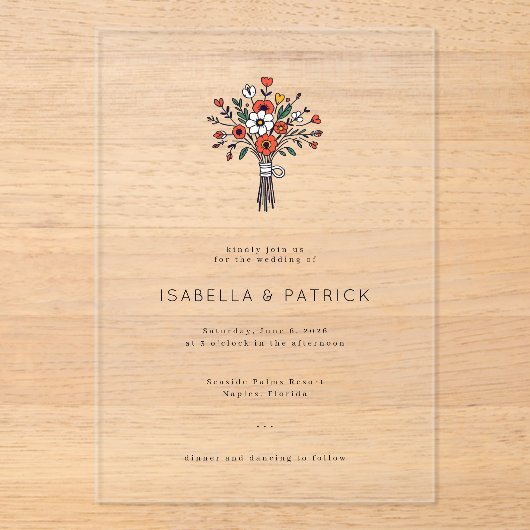 Elegant Floral Wedding Invitation アクリル招待状 (正面)