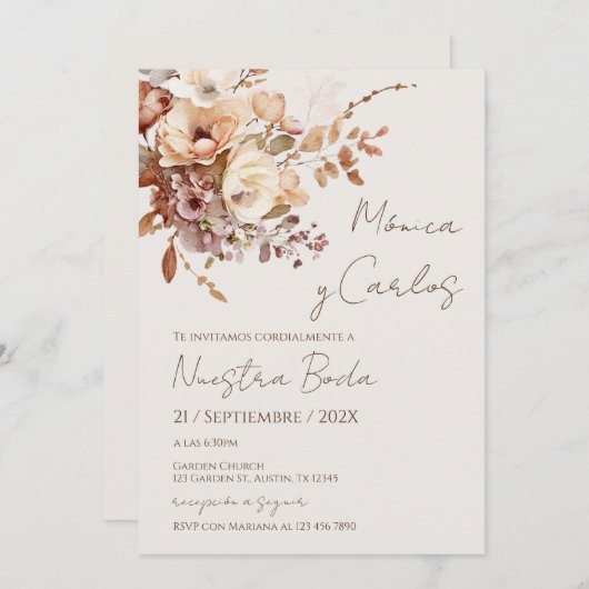 Elegant Floral Wedding Invitation 招待状 (正面/裏面)