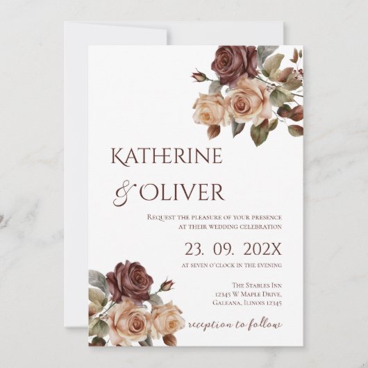 Elegant Floral Wedding Invitation 招待状 (正面)