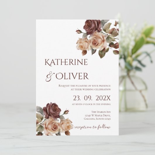 Elegant Floral Wedding Invitation 招待状 (スタンド正面)