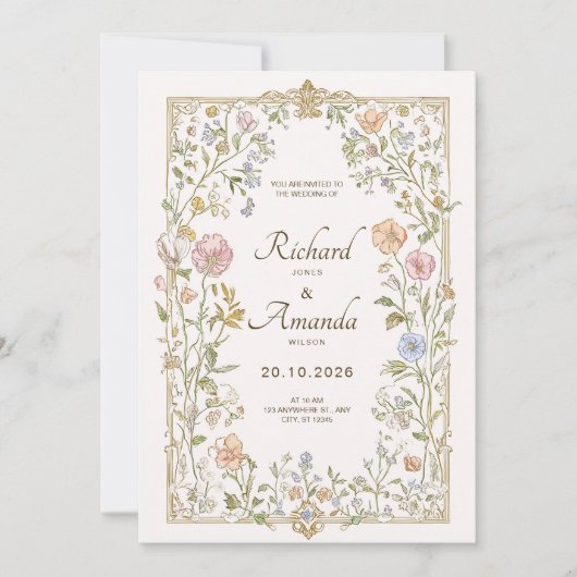 Elegant Floral Wedding Invitation 招待状 (正面)