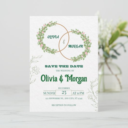 Elegant Floral Wedding Invitation 招待状 (スタンド正面)