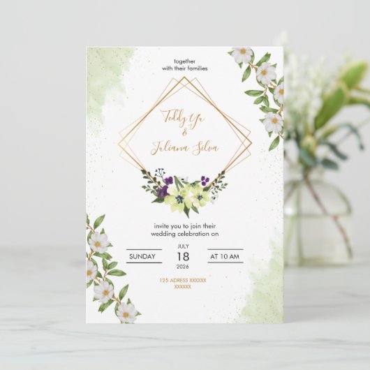 Elegant Floral Wedding Invitation 招待状 (スタンド正面)