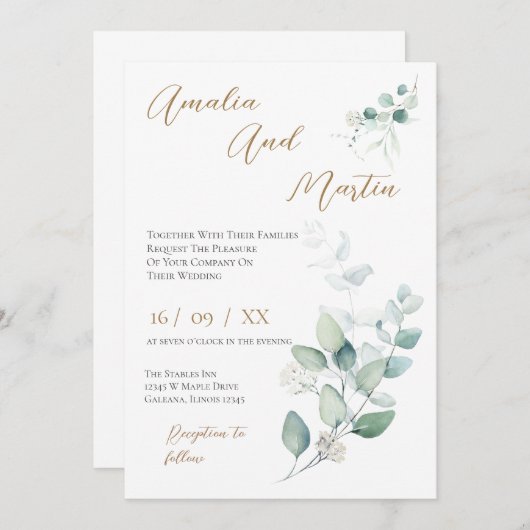 Elegant Floral Wedding Invitation 招待状 (正面/裏面)