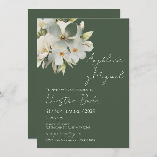 Elegant Floral Wedding Invitation 招待状 (正面/裏面)