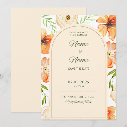 Elegant floral wedding invitation 招待状 (正面/裏面)