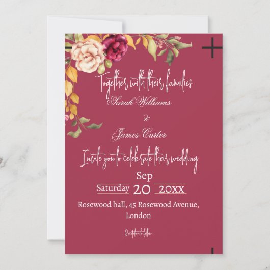 Elegant Floral Wedding Invitation  招待状 (正面)