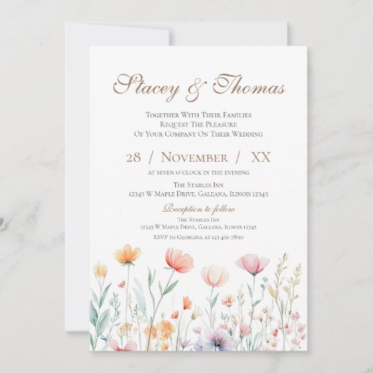 Elegant Floral Wedding Invitation 招待状 (正面)