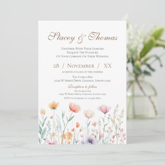 Elegant Floral Wedding Invitation 招待状 (スタンド正面)