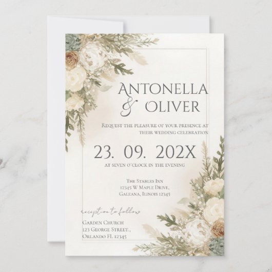 Elegant Floral Wedding Invitation 招待状 (正面)