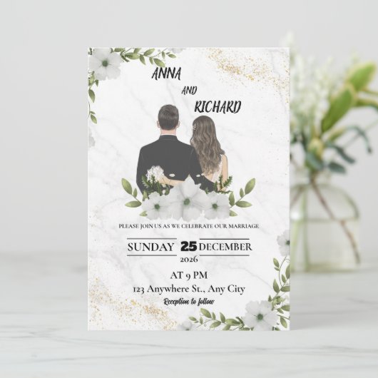 Elegant Floral Wedding Invitation 招待状 (スタンド正面)