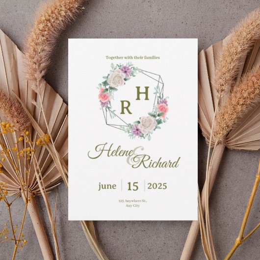 Elegant Floral Wedding Invitation 招待状
