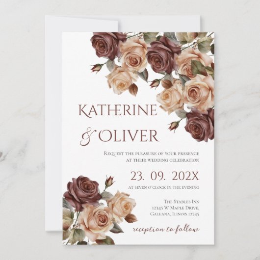 Elegant Floral Wedding Invitation 招待状 (正面)