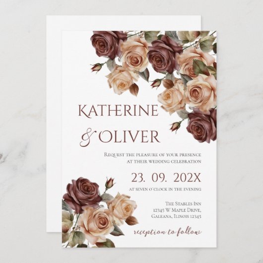 Elegant Floral Wedding Invitation 招待状 (正面/裏面)